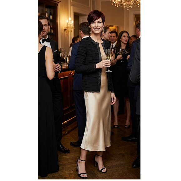 ADRIANNA PAPELL - Black tiered ruffle open blazer - Picture 3 of 11